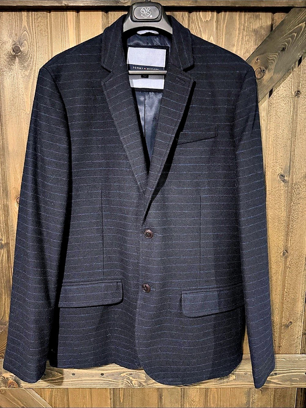 Tommy Hilfiger Navy Pinstripe Suit Jacket Blazer Black Large